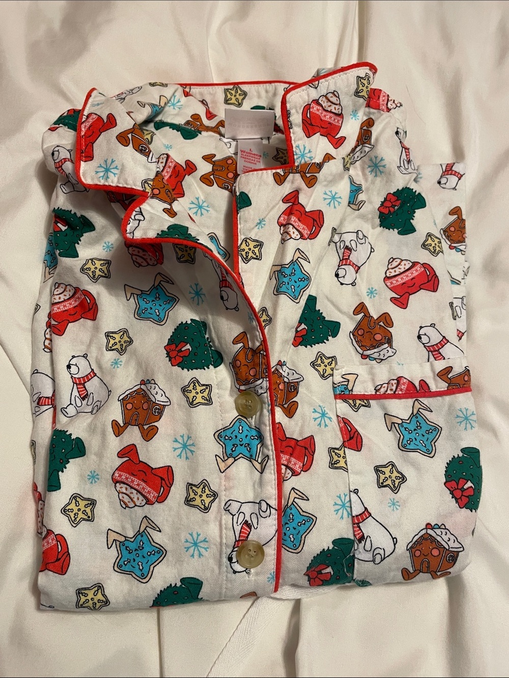 Wondershop White Kids Holiday Pajama Top with Red & Green Trim